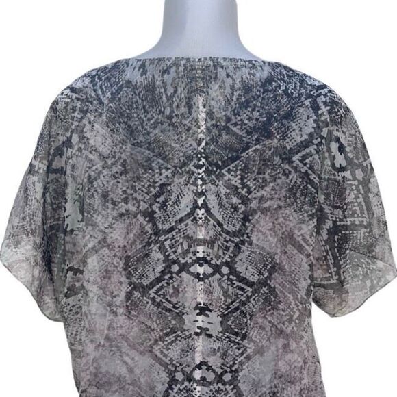Style & Co. Blouse Women's Medium Black Tan Snakeskin Print Sheer Sleeves - Picture 7 of 12